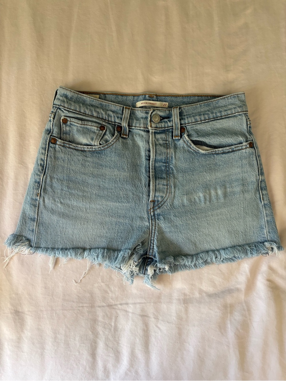 Levi's Light Blue Frayed Hem Denim Shorts